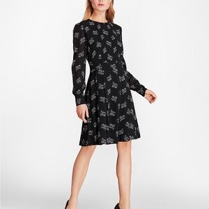 Brooks Brothers Red Fleece Black Floral Dress | Long Sleeve Fit & Flare - Size 4